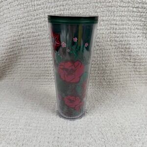 Starbucks 24 oz Tumbler Green Floral Roses Cold Cups BPA Free NO STRAW